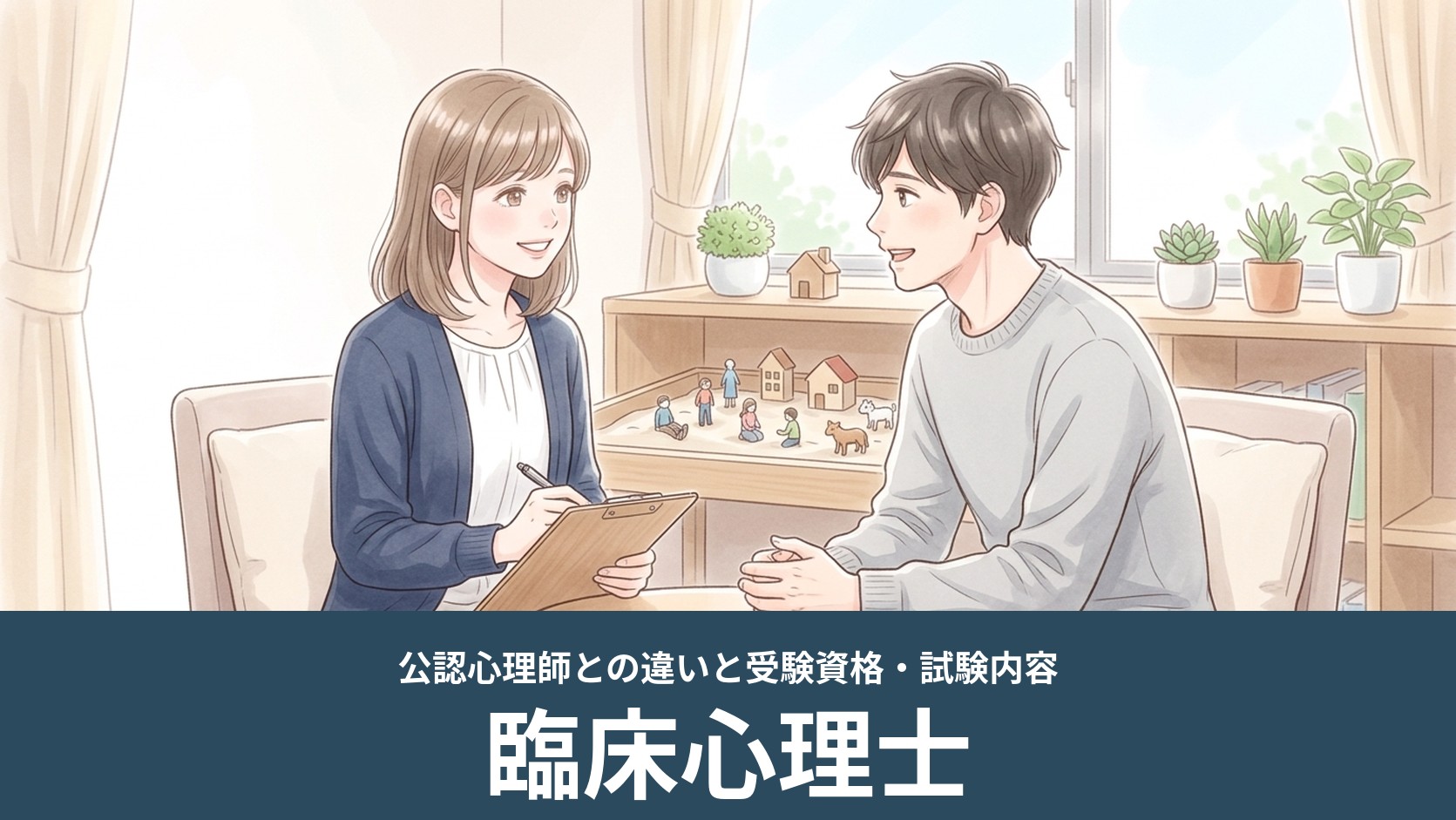 相談室で心理士が若い男性の話を聴くイラスト（臨床心理士）